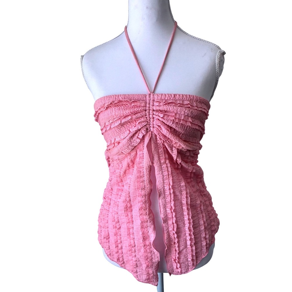 Pink Ruffle Halter Top Urban Outfitters Y2K Coquette Whimsy Fairycore Medium